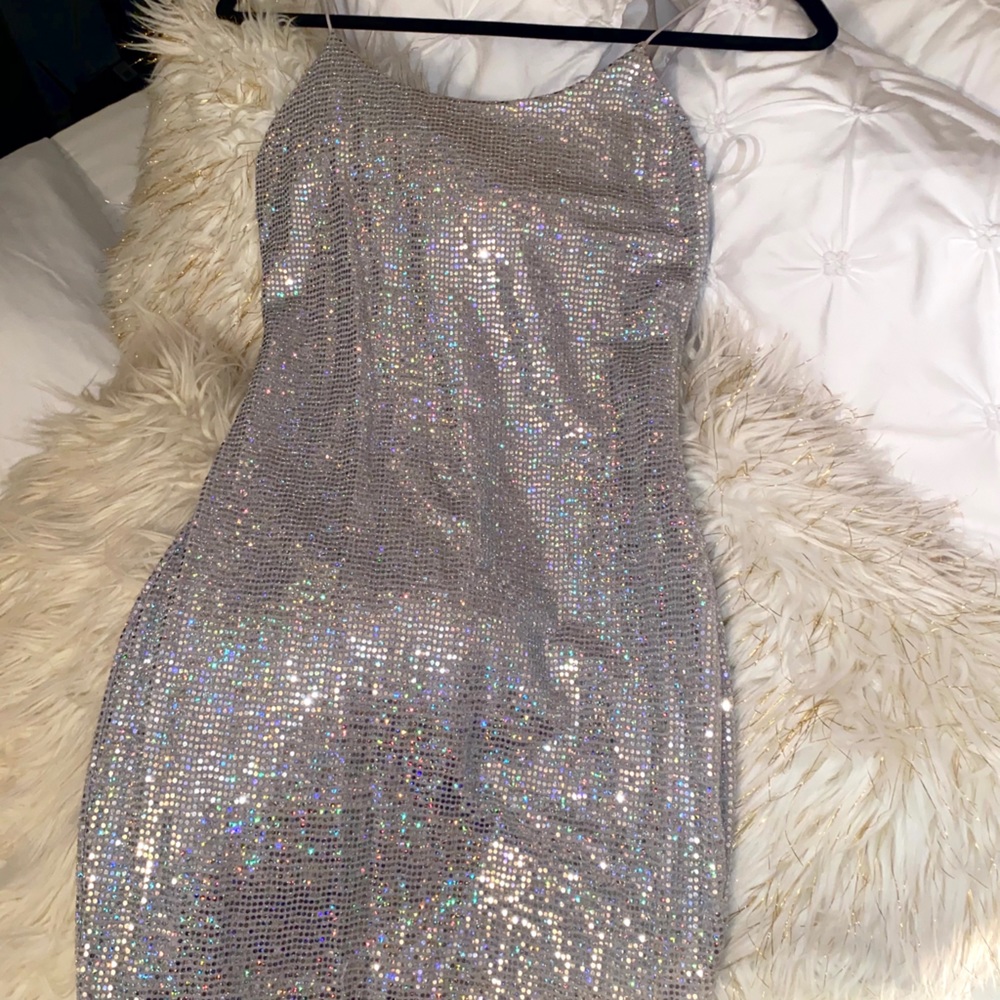Olive Tree Strapy Silver Party Dress